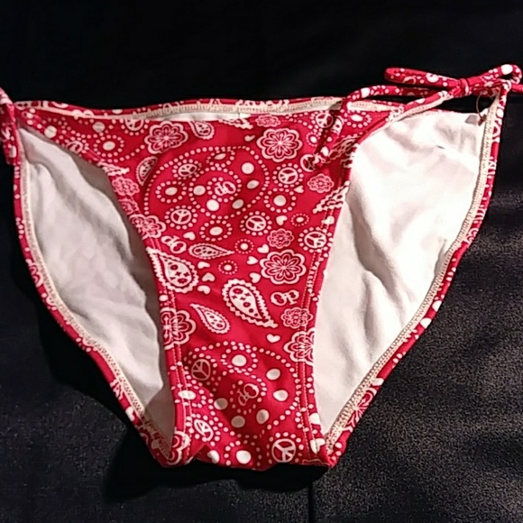 OP 2 Pc String Bikini Red/White Print L - Picture 5 of 8